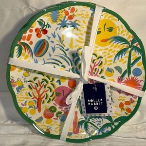 Roller Rabbit Tropical Ceramic Plate Set with Green Trim - 11”